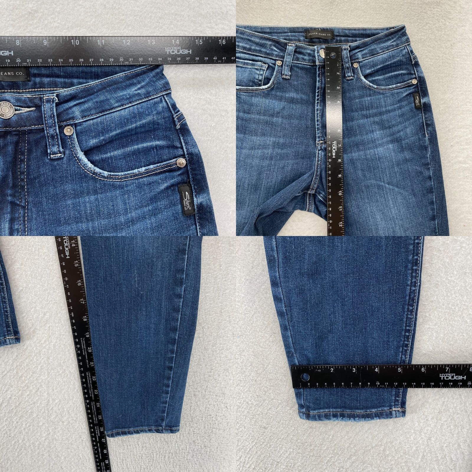 Silver Jeans Co. Silver Jeans High Note Skinny Women's 27x27 Dark Wash Blue Stretch Denim Grunge Jeans Size 27" / US 4 / IT 40 - 8 Thumbnail