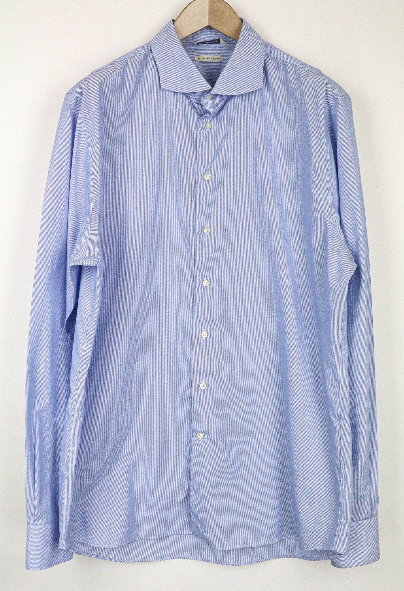 Suitsupply 46-7/18L Extra Slim Blue Cotton Cutaway Shirt 79447 Size 46L - 1 Thumbnail