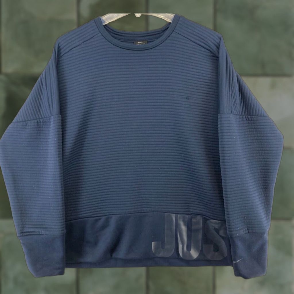 Nike Nike Dri-Fit Long Sleeve Shirt XL Blue Ribbed Spellout Womens Size XL / US 12-14 / IT 48-50 - 1 Thumbnail
