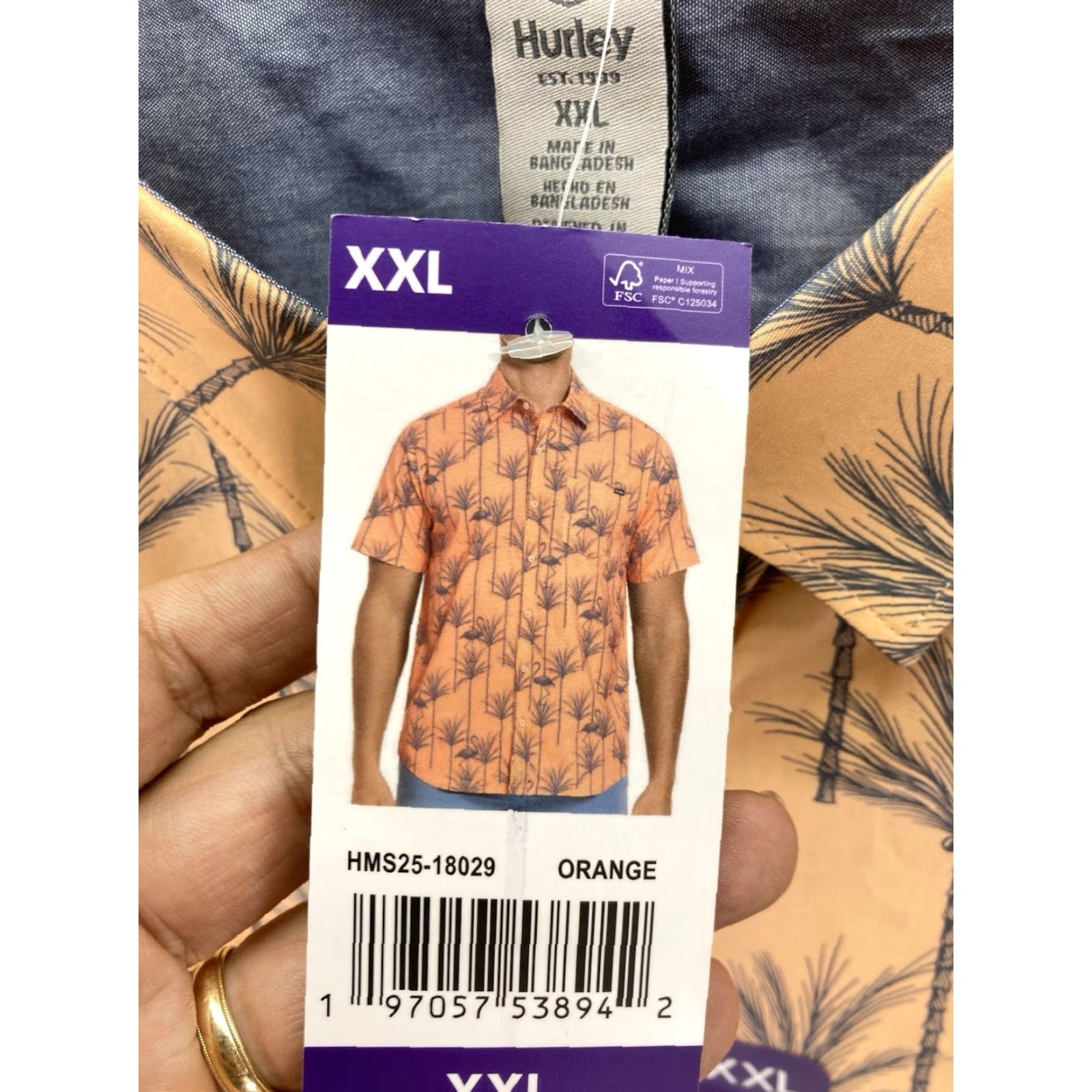 Hurley Hurley Patio Cabana Shirt Men 2XL Orange Flamingos Short Sleeve Button-Up NWT Casual Floral Pat 28in Chest 32in Shoulders to Waist Size US XXL / EU 58 / 5 - 6 Thumbnail