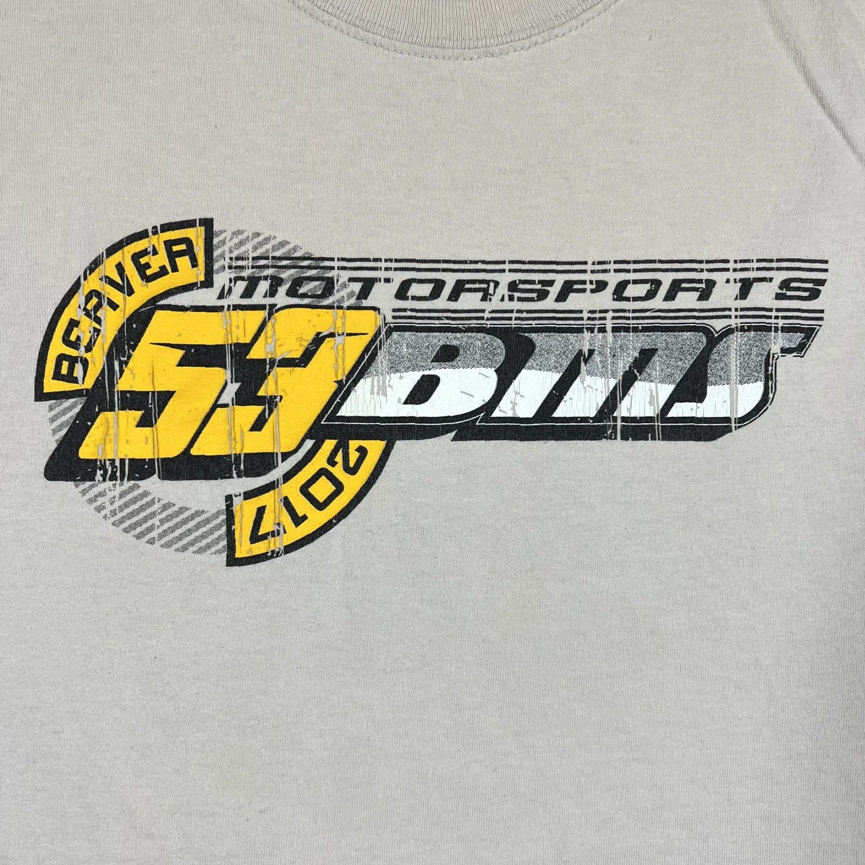 Vintage Beaver Motorsports #53 Bims T-Shirt Men Large Short Sleeve Tan Sand Shirt Mens Brown L Size US L / EU 52-54 / 3 - 5 Thumbnail