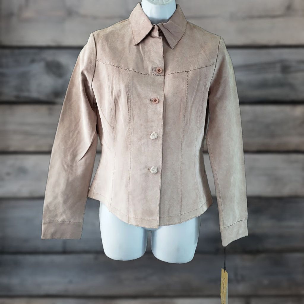 Pinko In Suede Womens Jacket XS Pink Leather Button Front Long Sleeve Size XS / US 0-2 / IT 36-38 - 1 Thumbnail