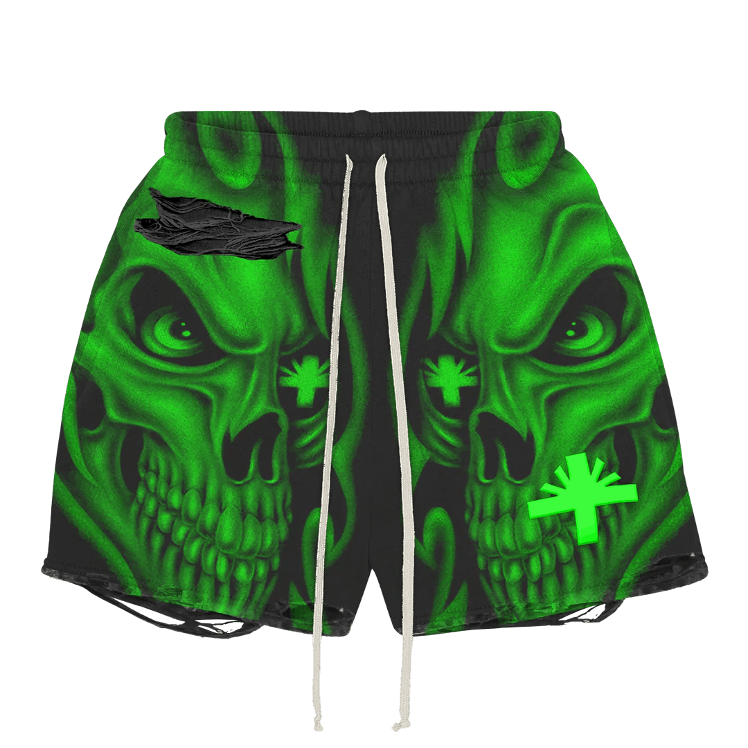 Vertabrae Skull Storm Distressed Shorts Green Size US 30 / EU 46 - 1 Preview