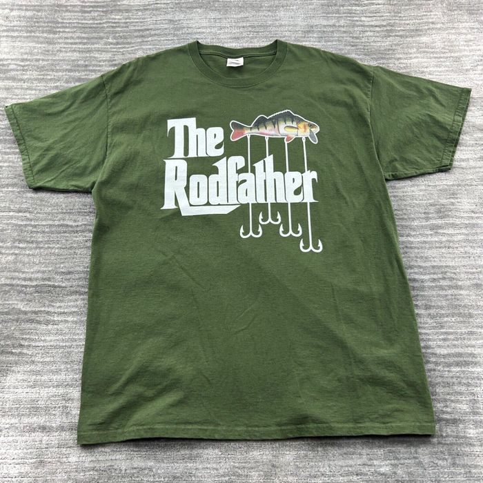 Fruit Of The Loom The Rodfather Shirt Size XL Mens Fishing Fish Hook T-Shirt  Green