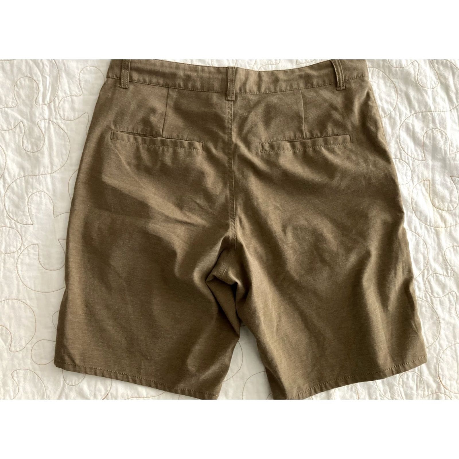Vintage Dravus Shorts Men's 30 Lightweight Brown Khaki Chino Outdoor Drawstring Button Relaxed Fit Beige Polyester Knits Spring Summer Casual Workwear Mens Size US 30 / EU 46 - 3 Thumbnail