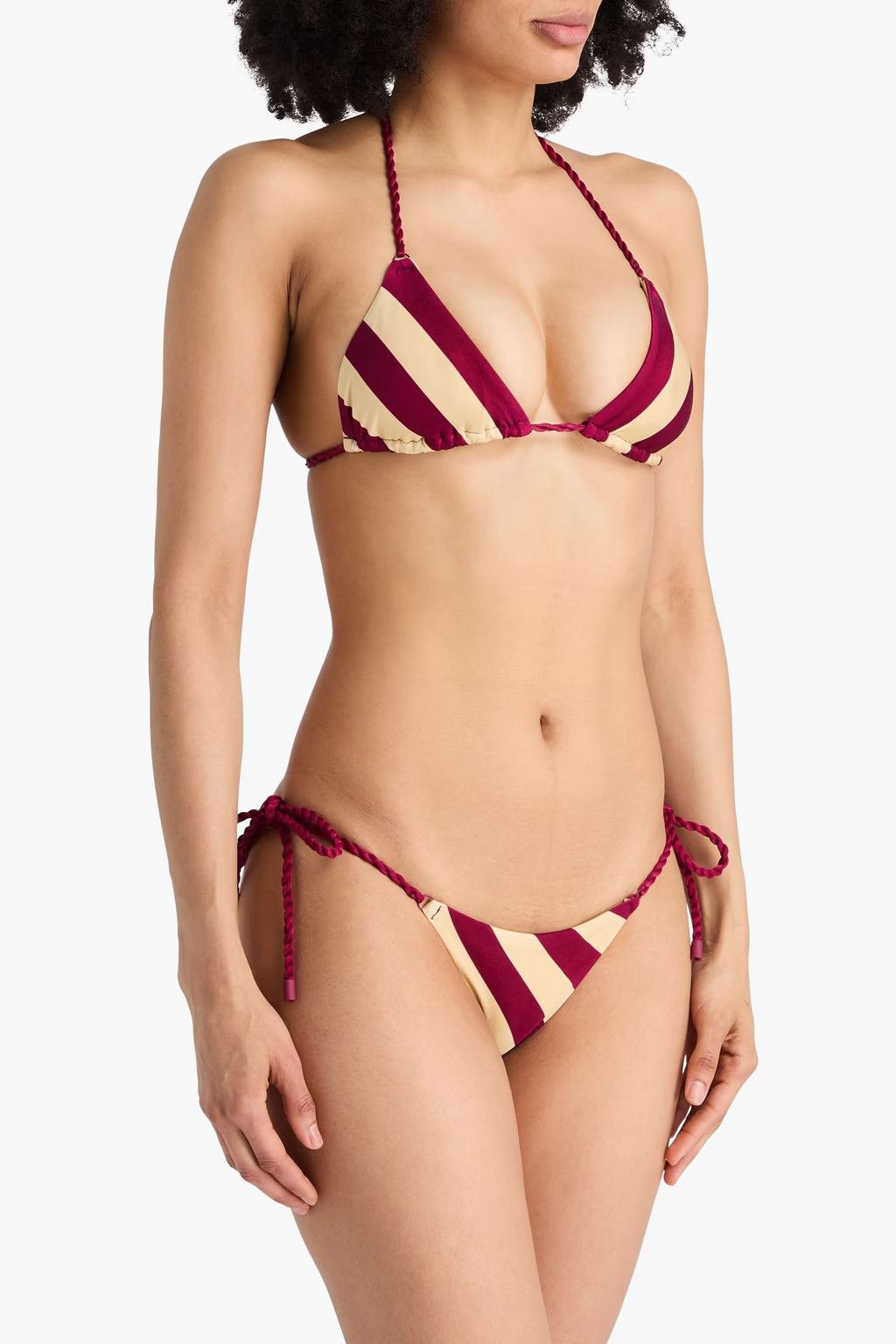 oc11z0725 Striped Triangle Bikini Top in Claret/Beige