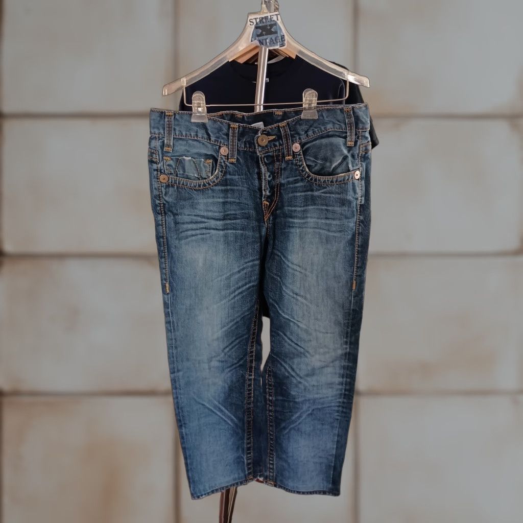 VINTAGE True Religion Jeans Size 33 x 30 Distressed Bootcut Made in USA Men Blue 33 Inseam 30 USA Distressed Jeans