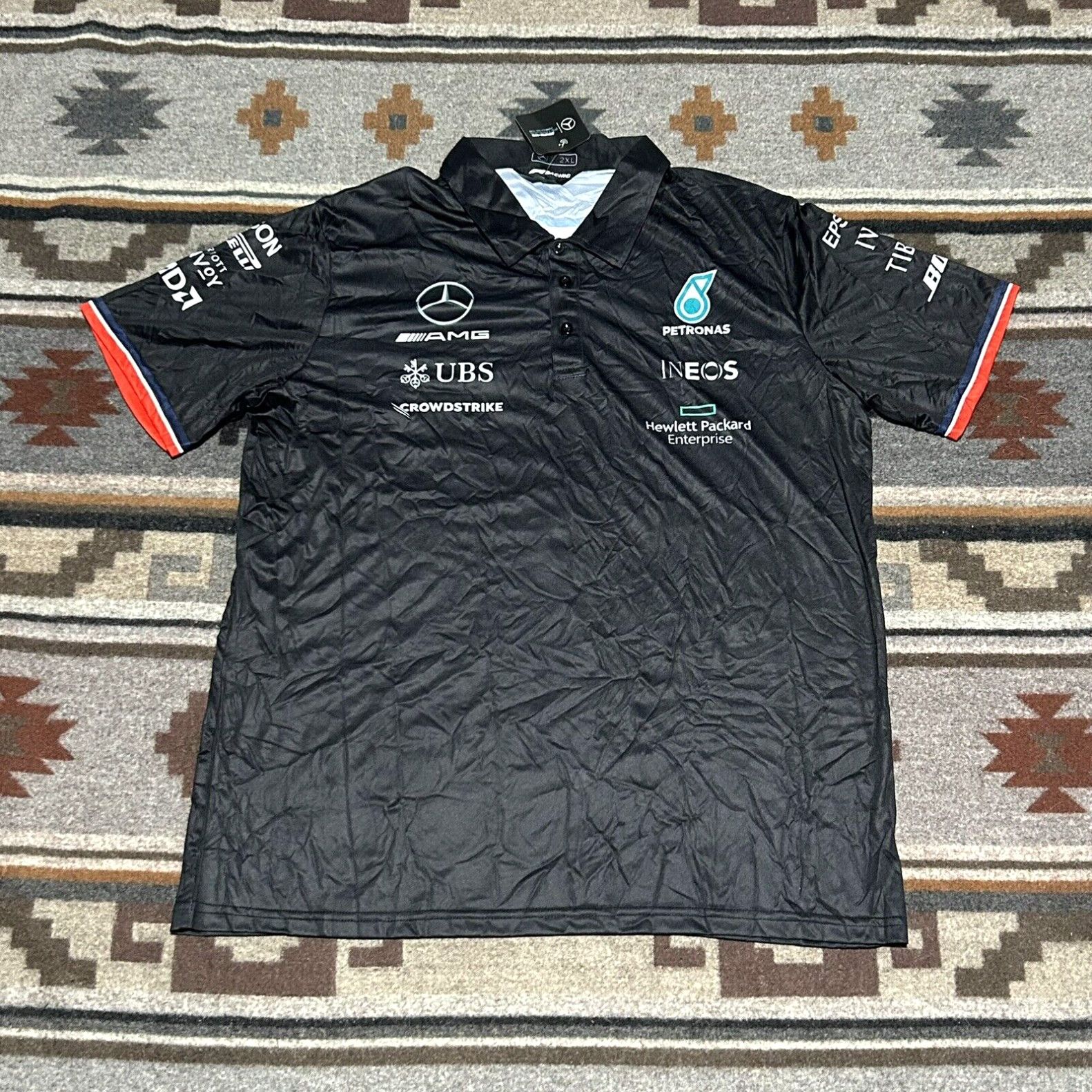 image of Vintage Mercedes Amg Petronas F1 Men's Team Polo Shirt Men’S Size 2Xl Black NWT C9 in White