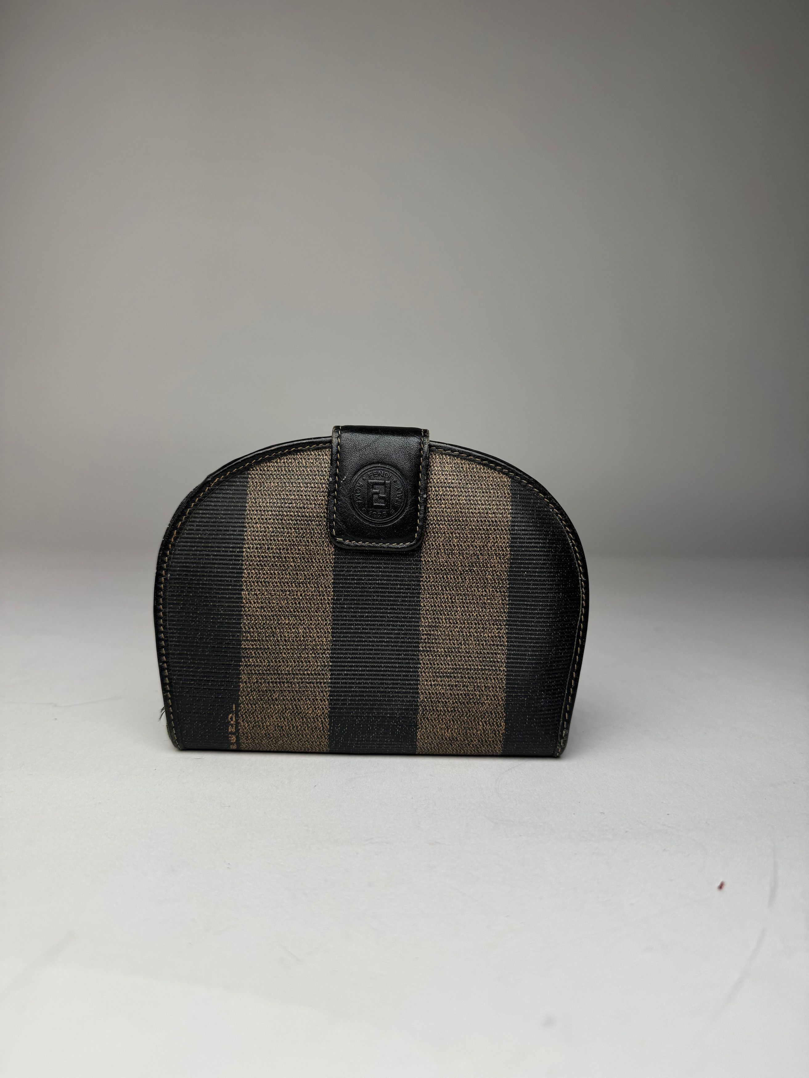 Fendi Vintage Roma Striped Leather Wallet Black Brown Size ONE SIZE - 1 Thumbnail