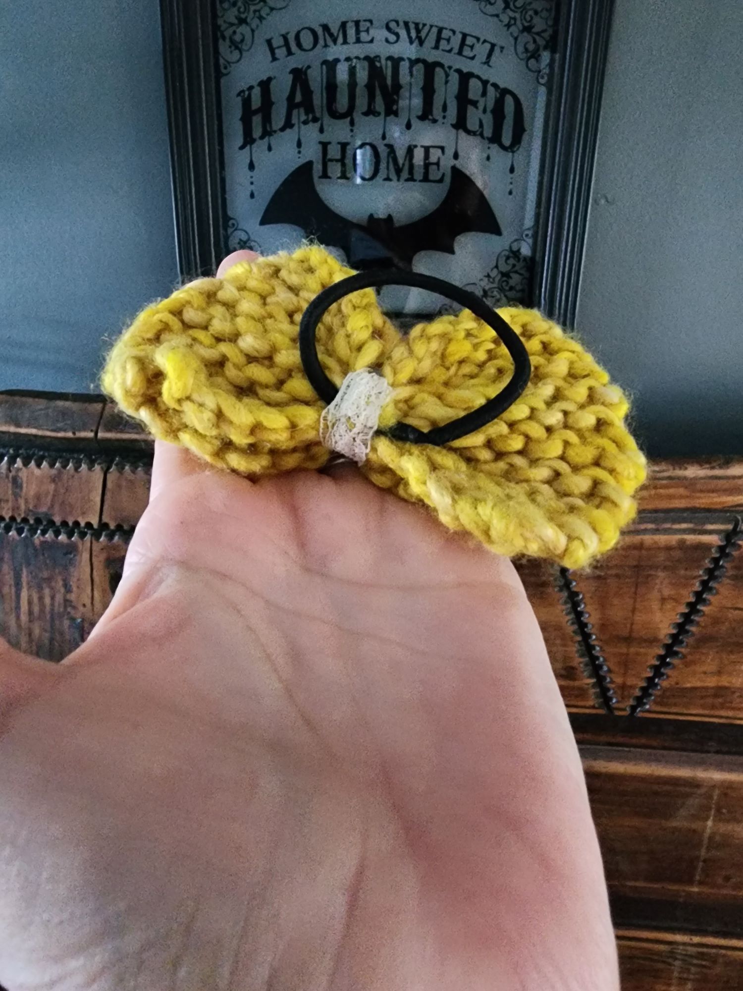 Handmade Knit Hair Bow, Handknitted Maize Yellow Ponytail Holder or H Size ONE SIZE - 10 Thumbnail