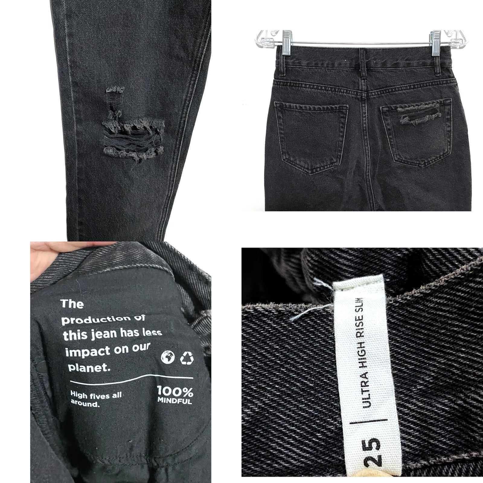 Pacsun VINTAGE PacSun Ultra High Rise Slim Black Jeans Womens 25 Distressed Ripped Button Fly Size 42" / US 20 - 8 Thumbnail
