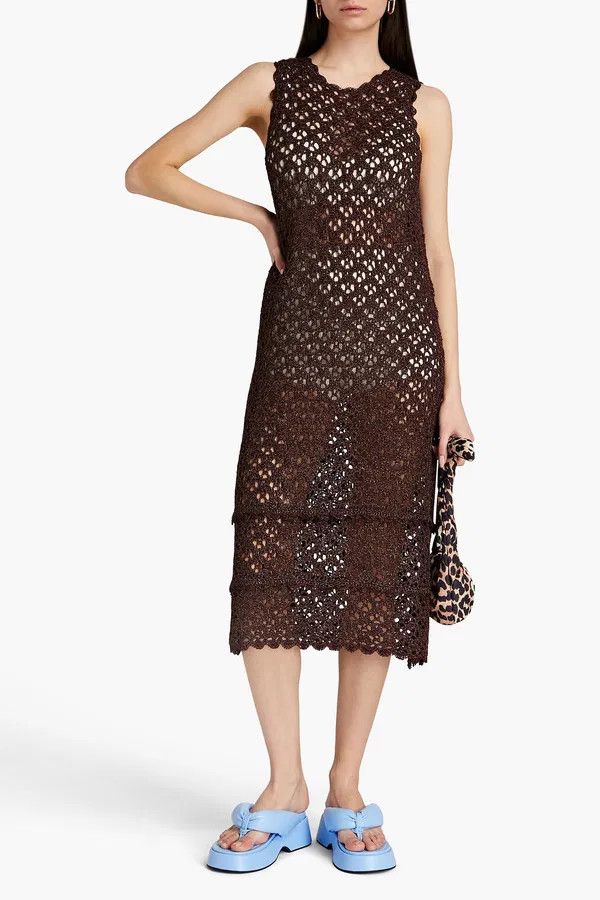 Ganni Metallic Crochet Midi Dress Dress