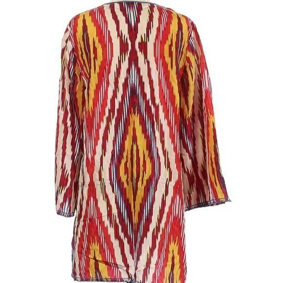 Bcbgmaxazria BCBGMaxAzria Silk Tunic Top Sz S Multicolor Ikat Retro 70's Size S / US 4 / IT 40 - 6 Thumbnail