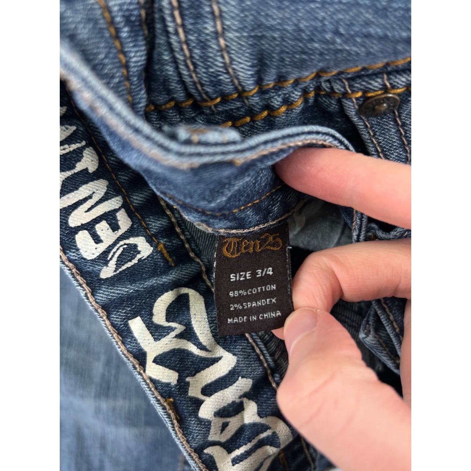 Vintage Ten 25 Womens Jeans 3 Blue Denim Skinny Tapered Cotton Blend Embroidered Size 26" / US 2 / IT 38 - 4 Thumbnail