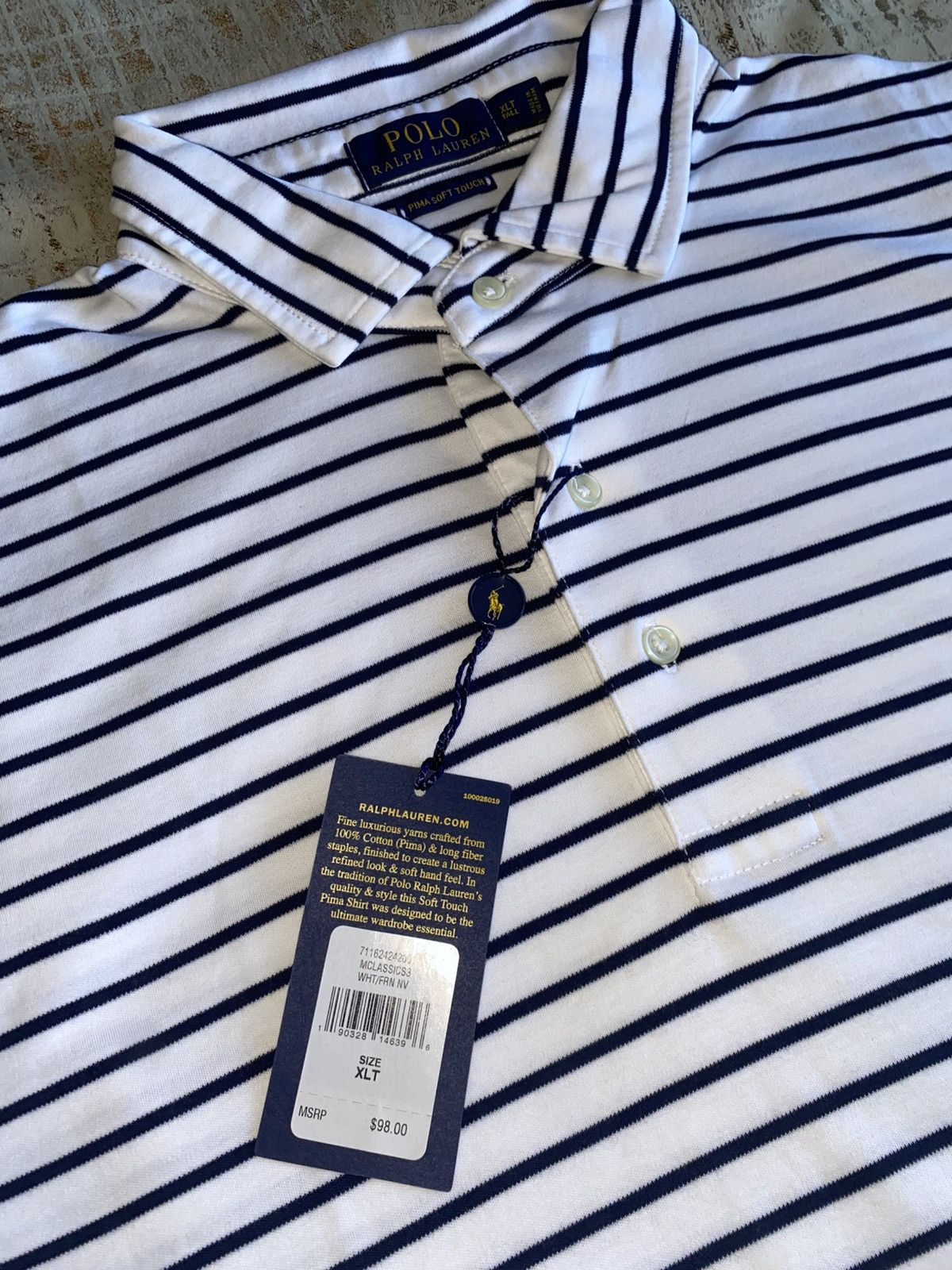 Polo Ralph Lauren White/Black Striped Polo Ralph Lauren Short-Sleeve Size US XL / EU 56 / 4 - 5 Thumbnail