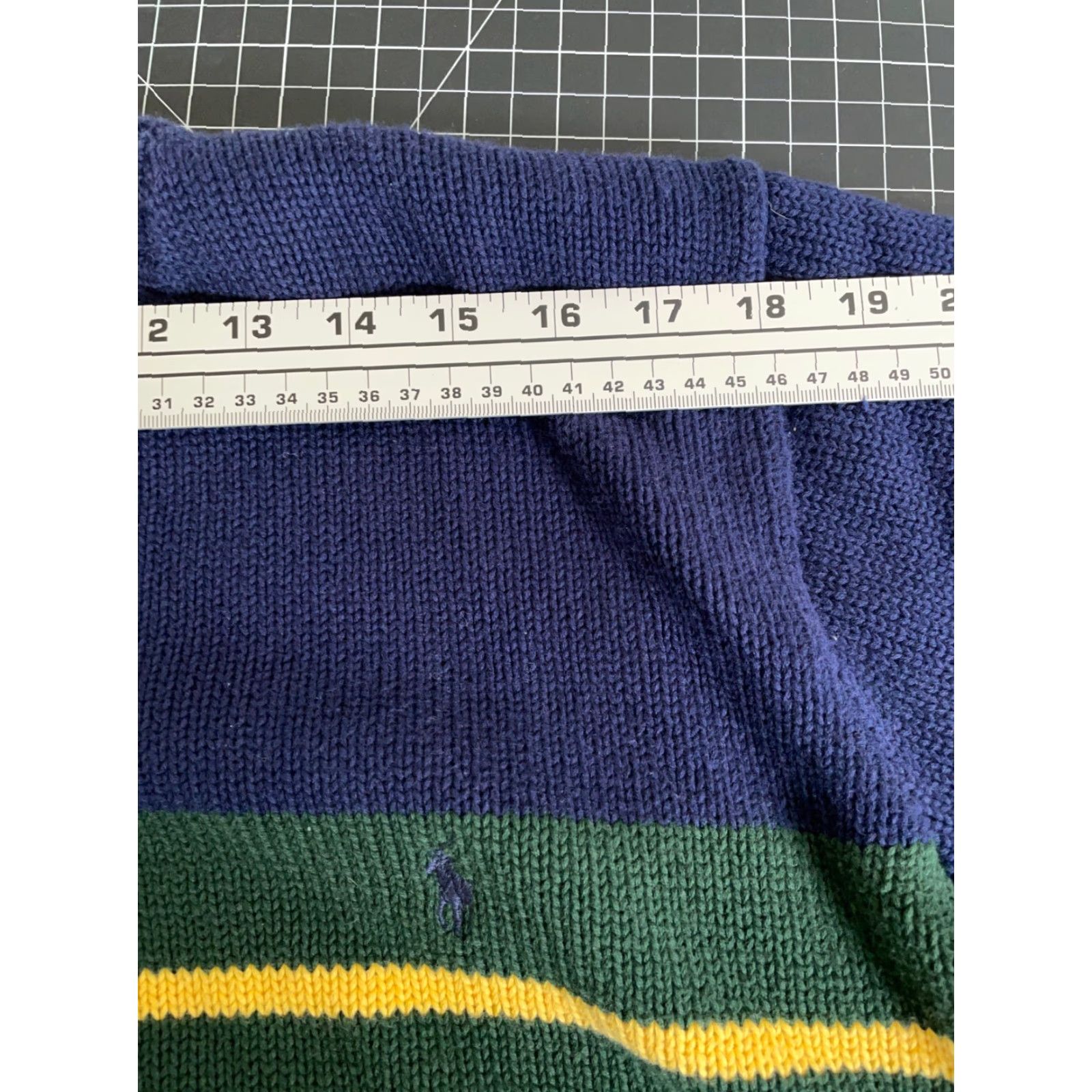 Polo Ralph Lauren POLO RALPH LAUREN Cotton Chunky-Knit V-Neck Sweater Adult Large Blue Green Stripe Casual Mens Size US L / EU 52-54 / 3 - 7 Thumbnail