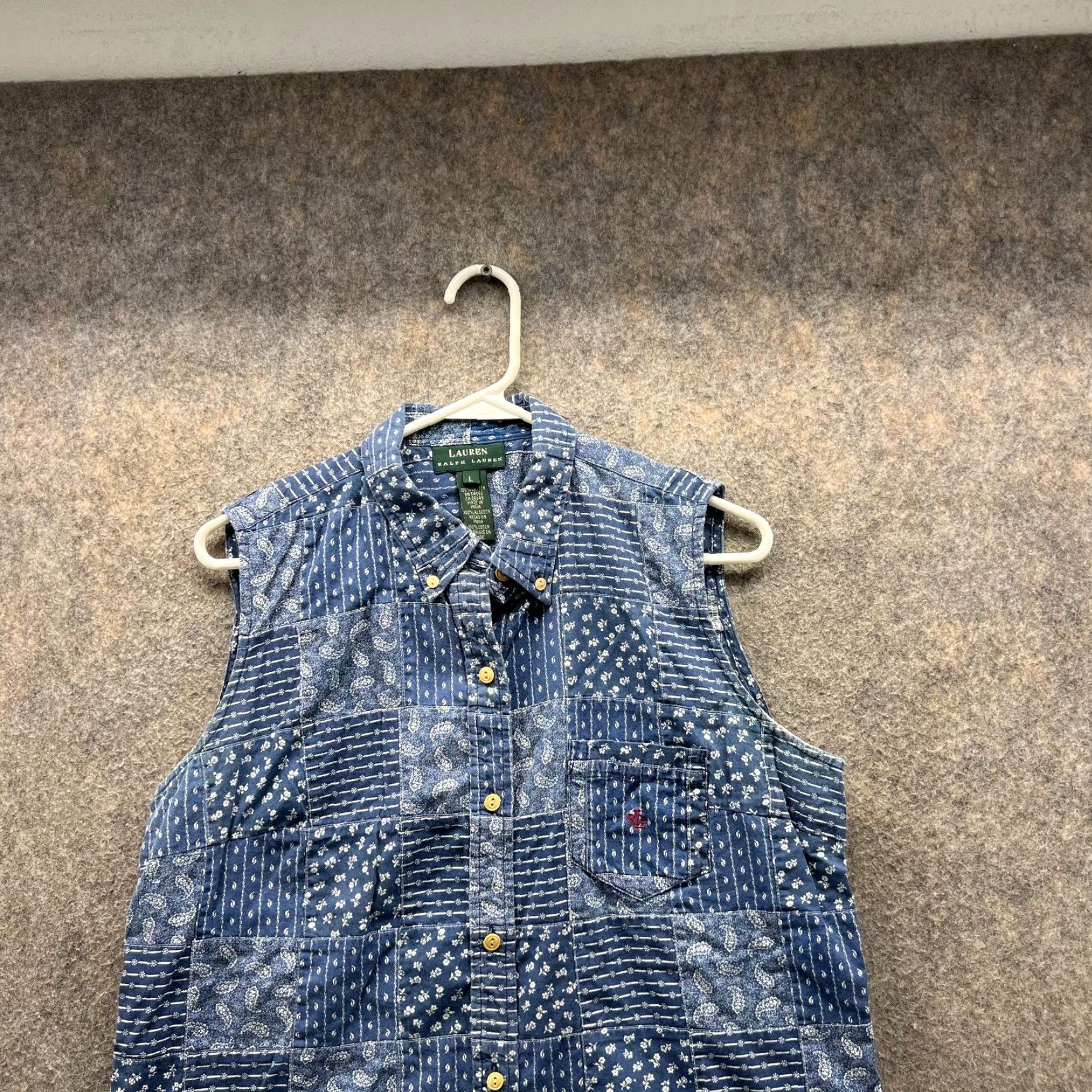Ralph Lauren Lauren Ralph Lauren Shirt Women Large Denim Blue Button Down Sleeveless Floral Size L / US 10 / IT 46 - 4 Thumbnail