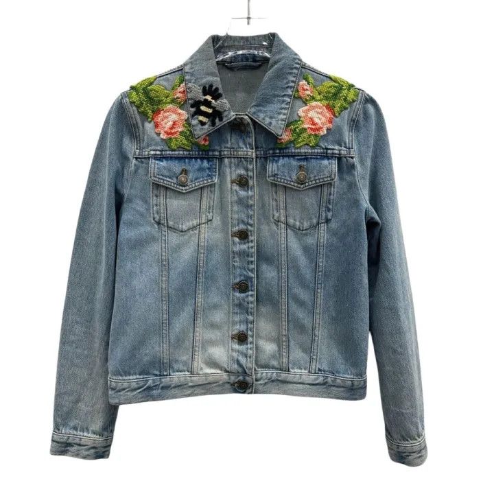 Gucci Gucci Floral Embroidered Denim Jacket Size US M / EU 48-50 / 2 - 1 Thumbnail