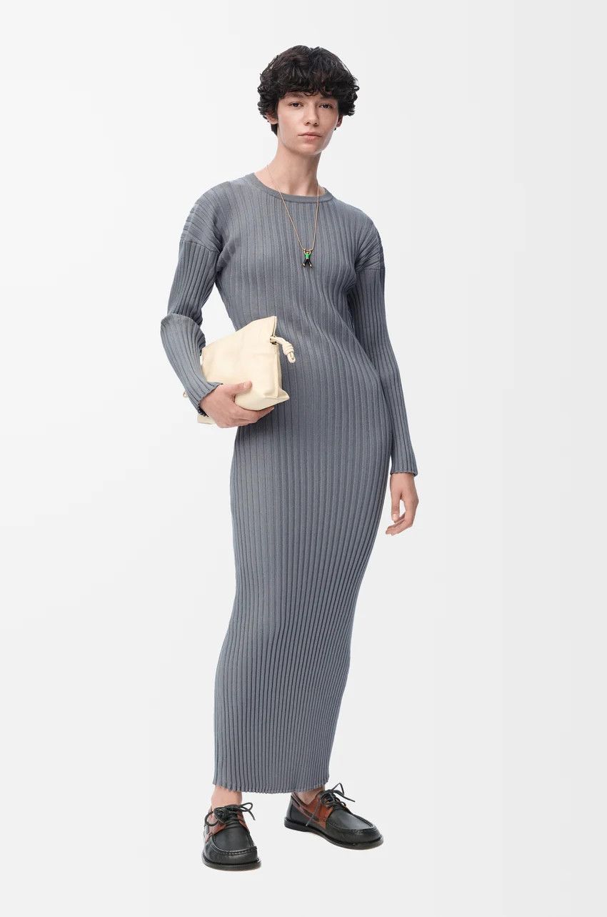 Loewe o1loc1c0525 Dress in Cotton And Viscose Blend in Grey Size L / US 10 / IT 46 - 4 Thumbnail
