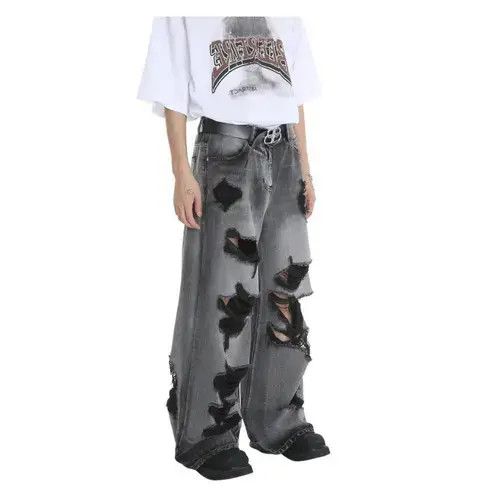 Japanese Brand × Jean Gray Baggy Distressed Jeans, Ripped Jeans Size US 30 / EU 46 - 3 Thumbnail