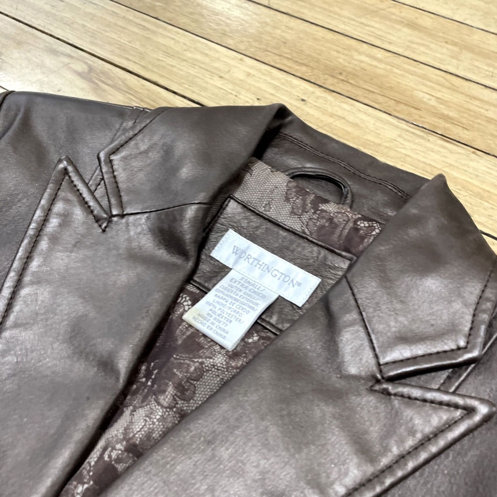 Worthington VINTAGE Worthington Leather Jacket Womens XS Brown Y2K 90s Long Sleeve Leather Blazer Shirt Jacket Size L / US 10 / IT 46 - 4 Thumbnail