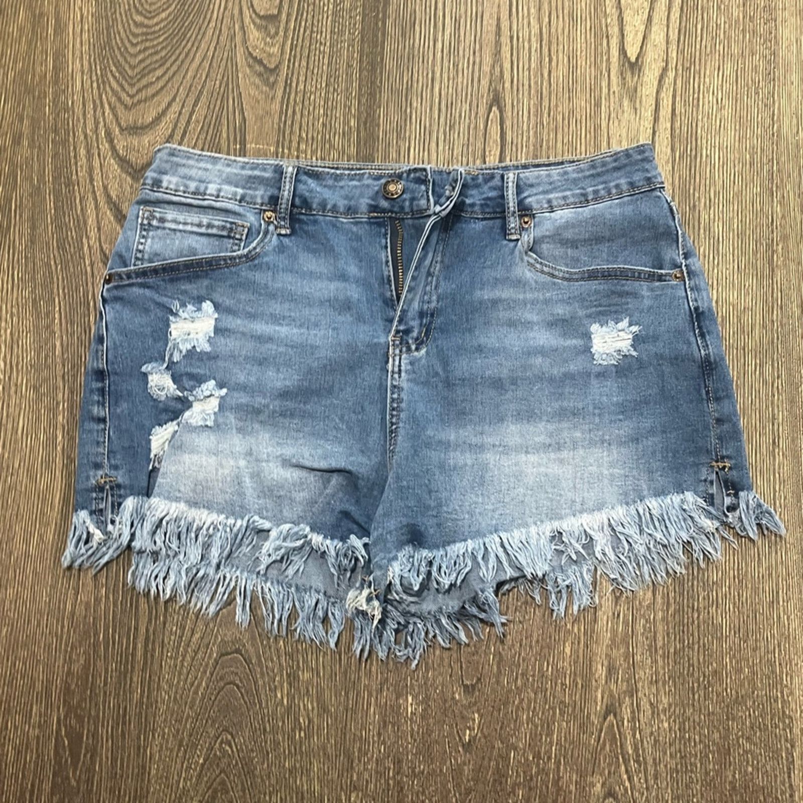 Vintage Womens Jean Shorts Distressed Fringe Hem Whisker Denim L Size 38" / US 16 / IT 52 - 1 Thumbnail
