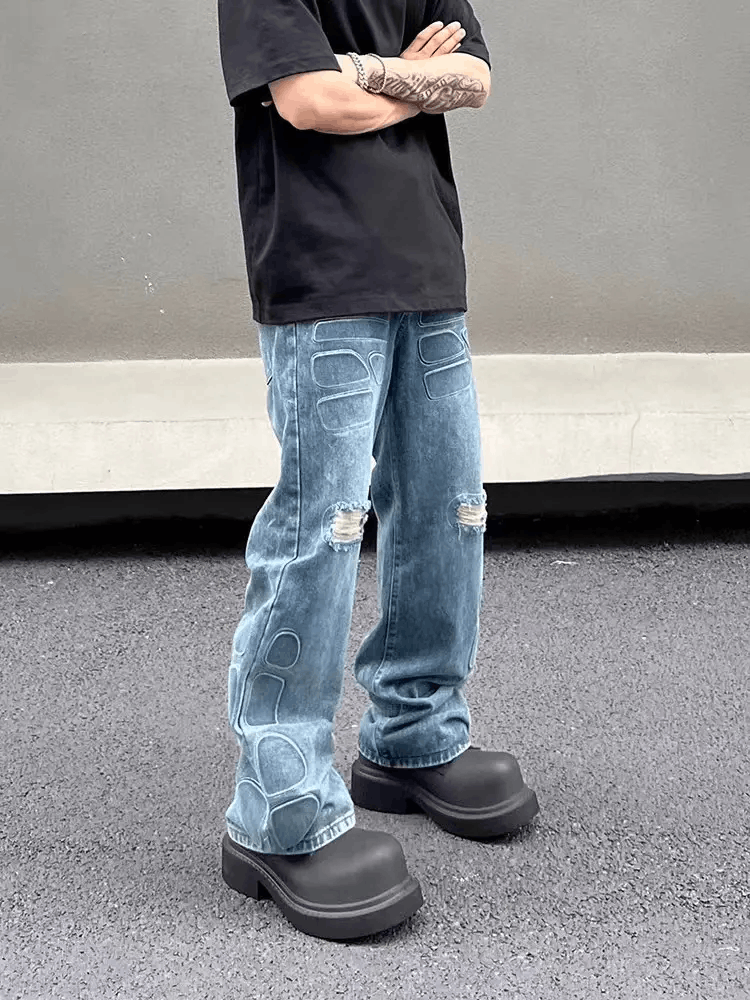Japanese Brand × Jean Washed and distressed high street armor ripped baggy jeans Size US 34 / EU 50 - 1 Thumbnail