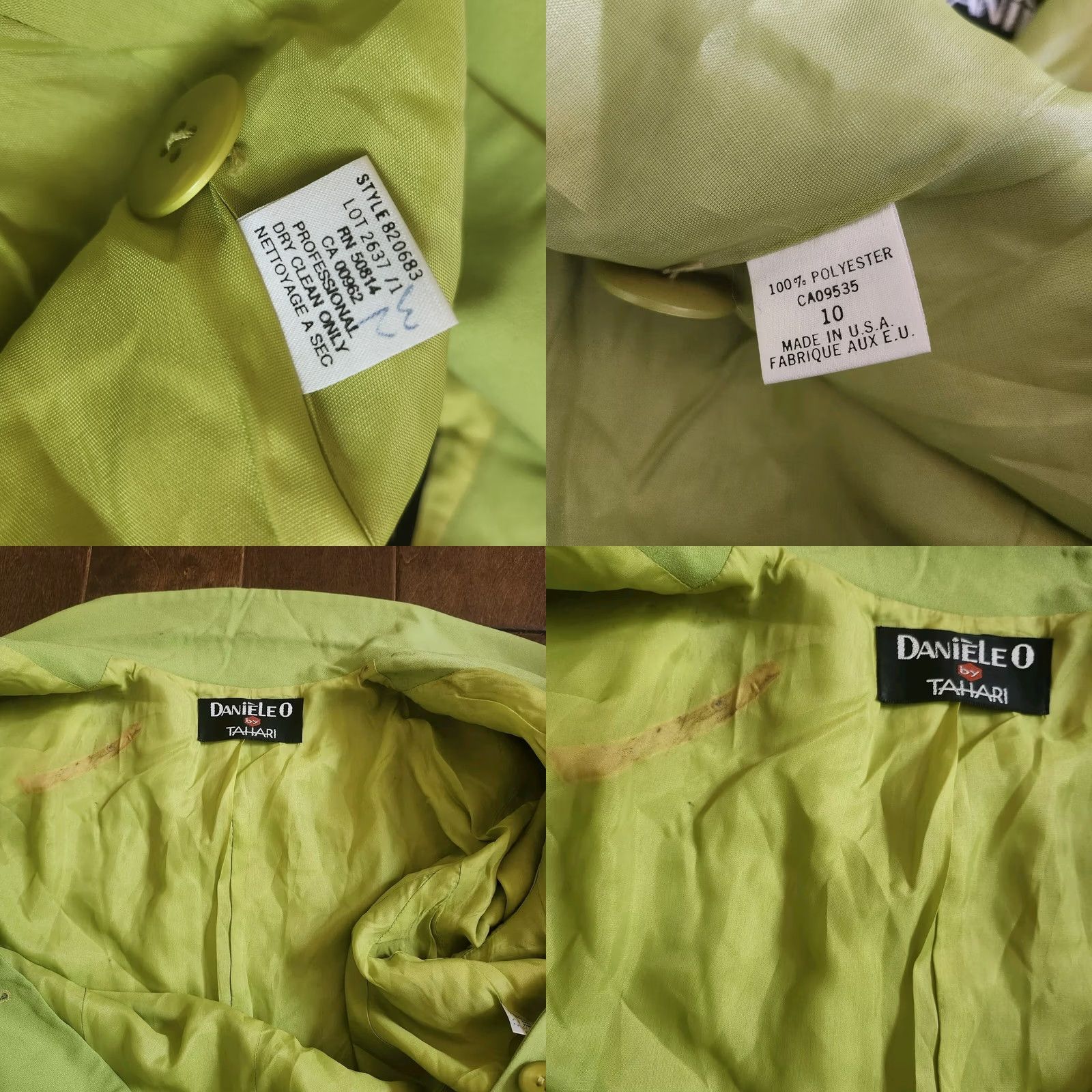Vintage Tahari Daniele O by Tahari Women's Blazer Green One Button Size 10 Dry Clean Only Stains Vintage No Regular Jacket Mens? Size L / US 10 / IT 46 - 10 Thumbnail