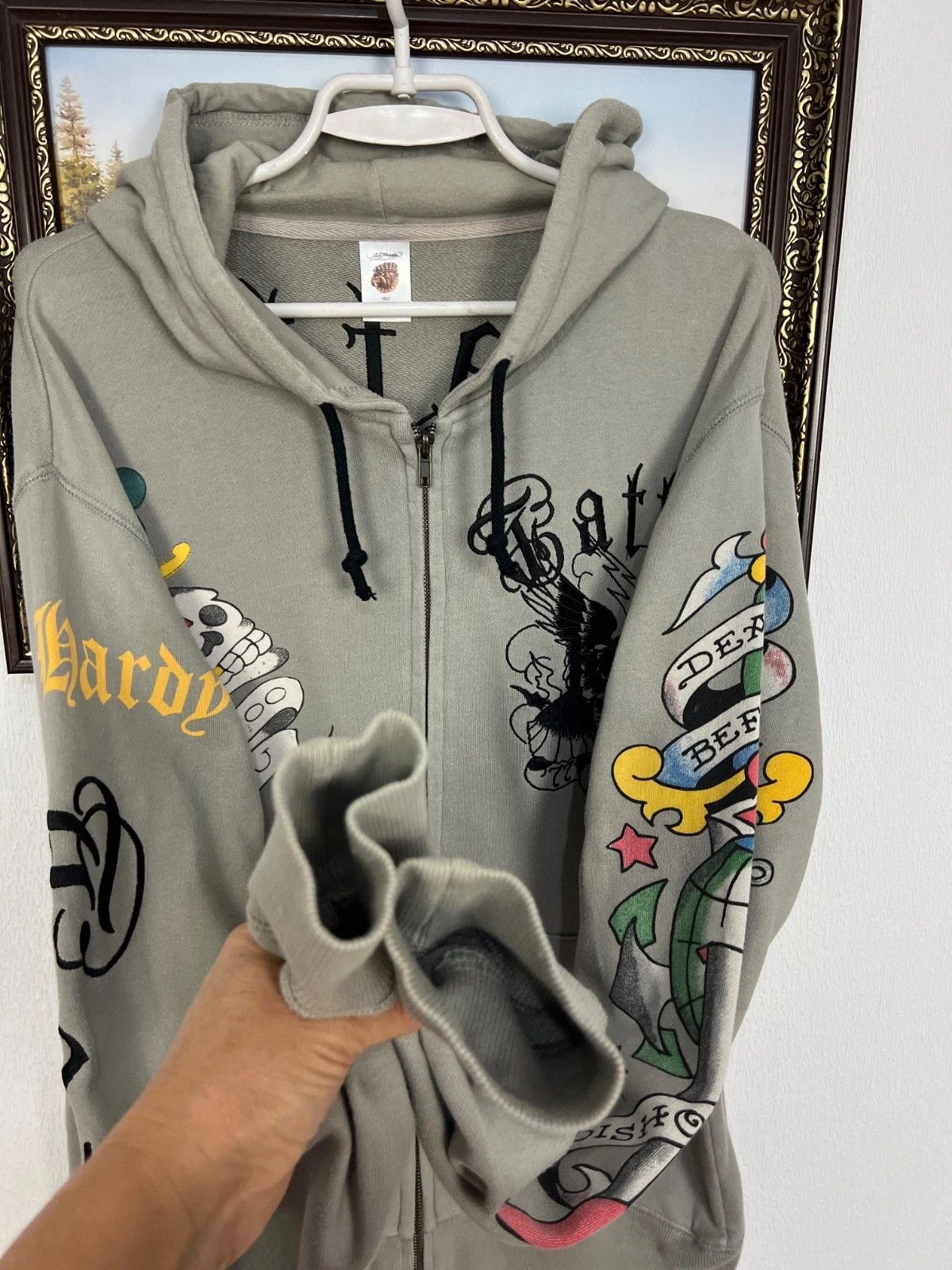 Ed Hardy Vintage Ed Hardy Tatoo Hoodie Rare Skull Jacket Over Print Size US XL / EU 56 / 4 - 7 Thumbnail