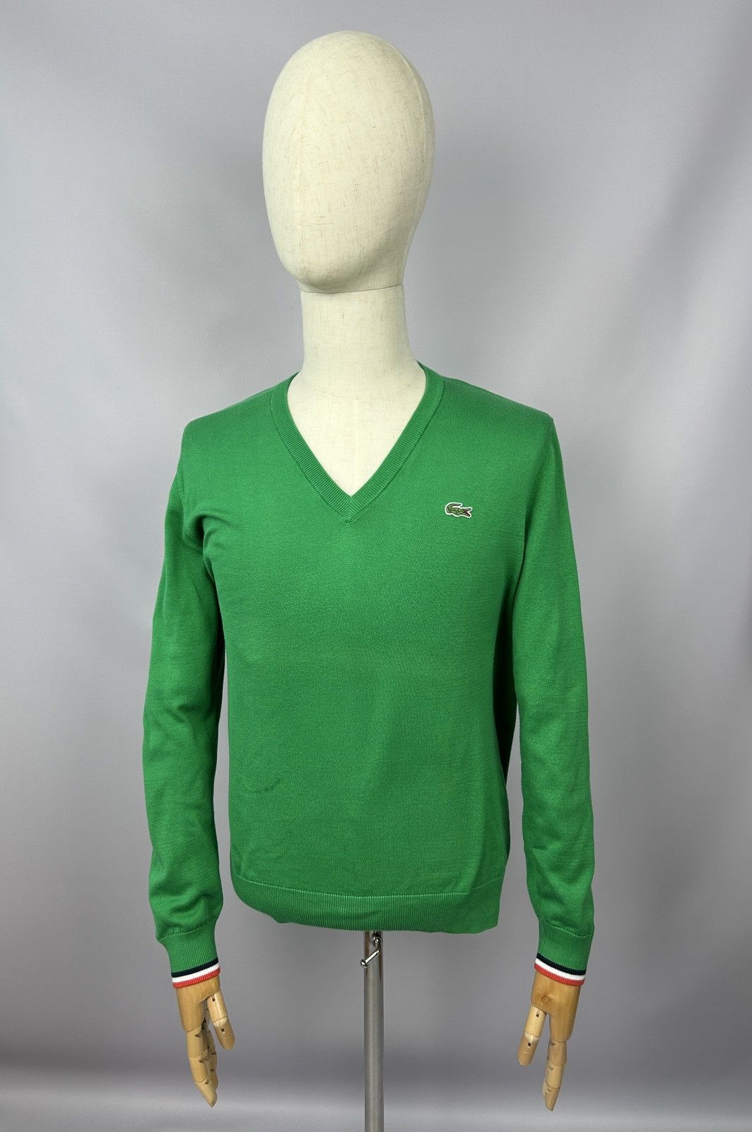Lacoste Lacoste Live Green V-Neck Cotton Jumper Sweater Size 4 / L Size US L / EU 52-54 / 3 - 1 Thumbnail