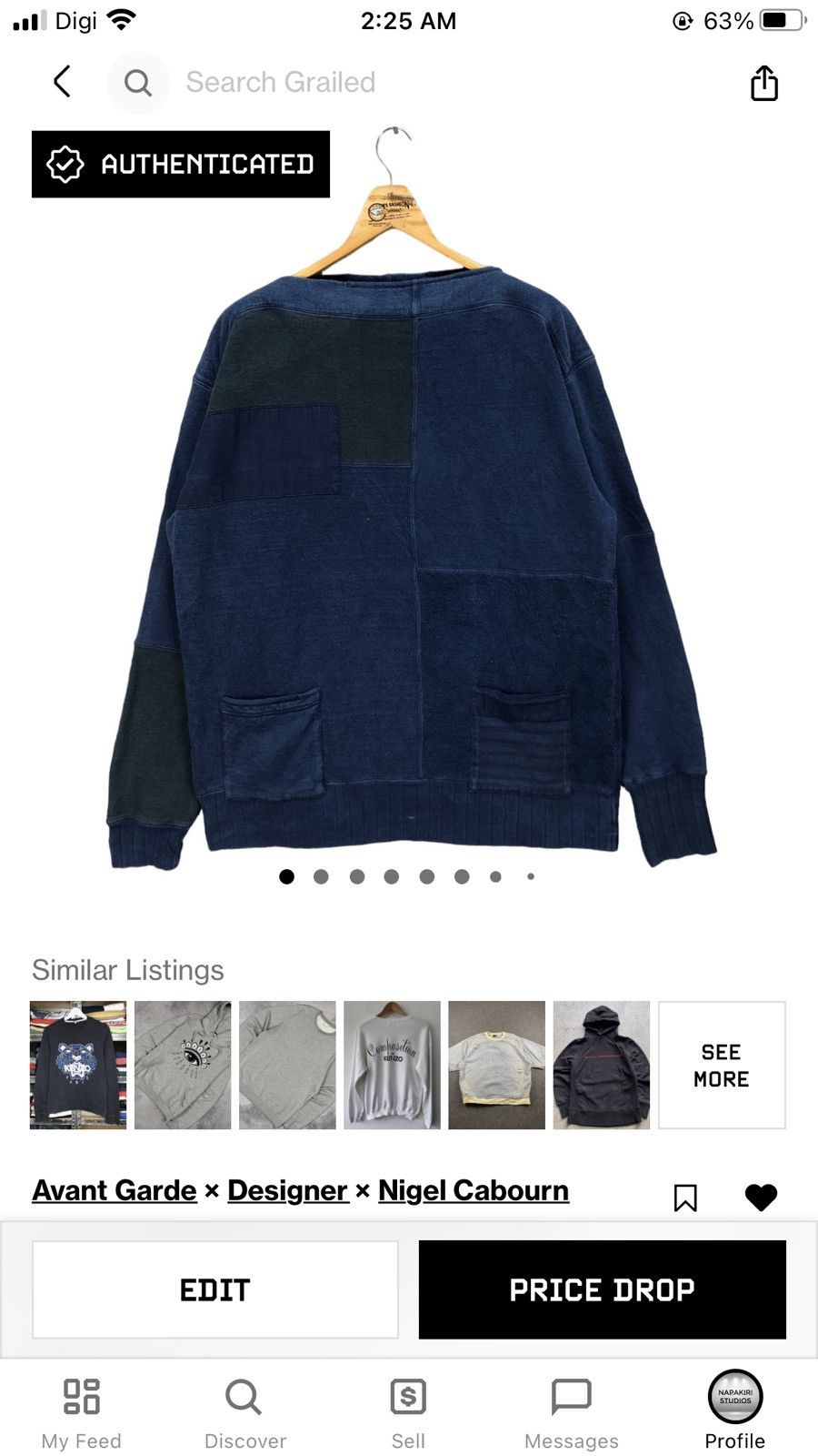 Nigel Cabourn NIGEL CABOURN PATCHWORK INDIGO SWEATSHIRTS #5337-185 Size US L / EU 52-54 / 3 - 11 Thumbnail