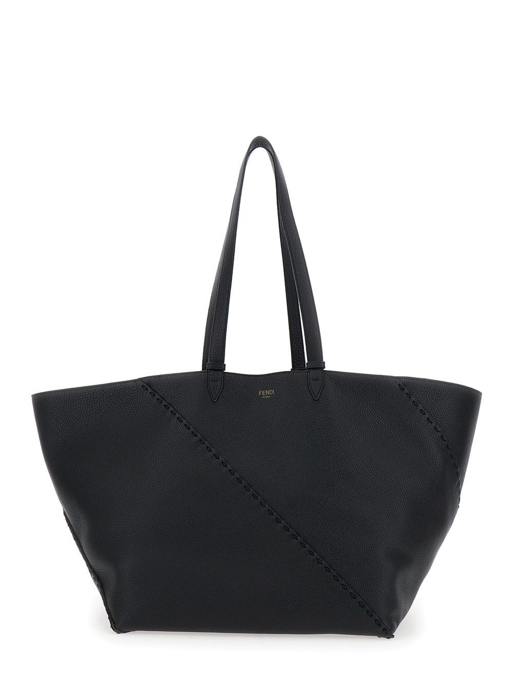 Fendi 'Selleria' Black Shopper with Logo on the Front and Removable Pouch in Hammered Leather Man Size ONE SIZE - 1 Thumbnail