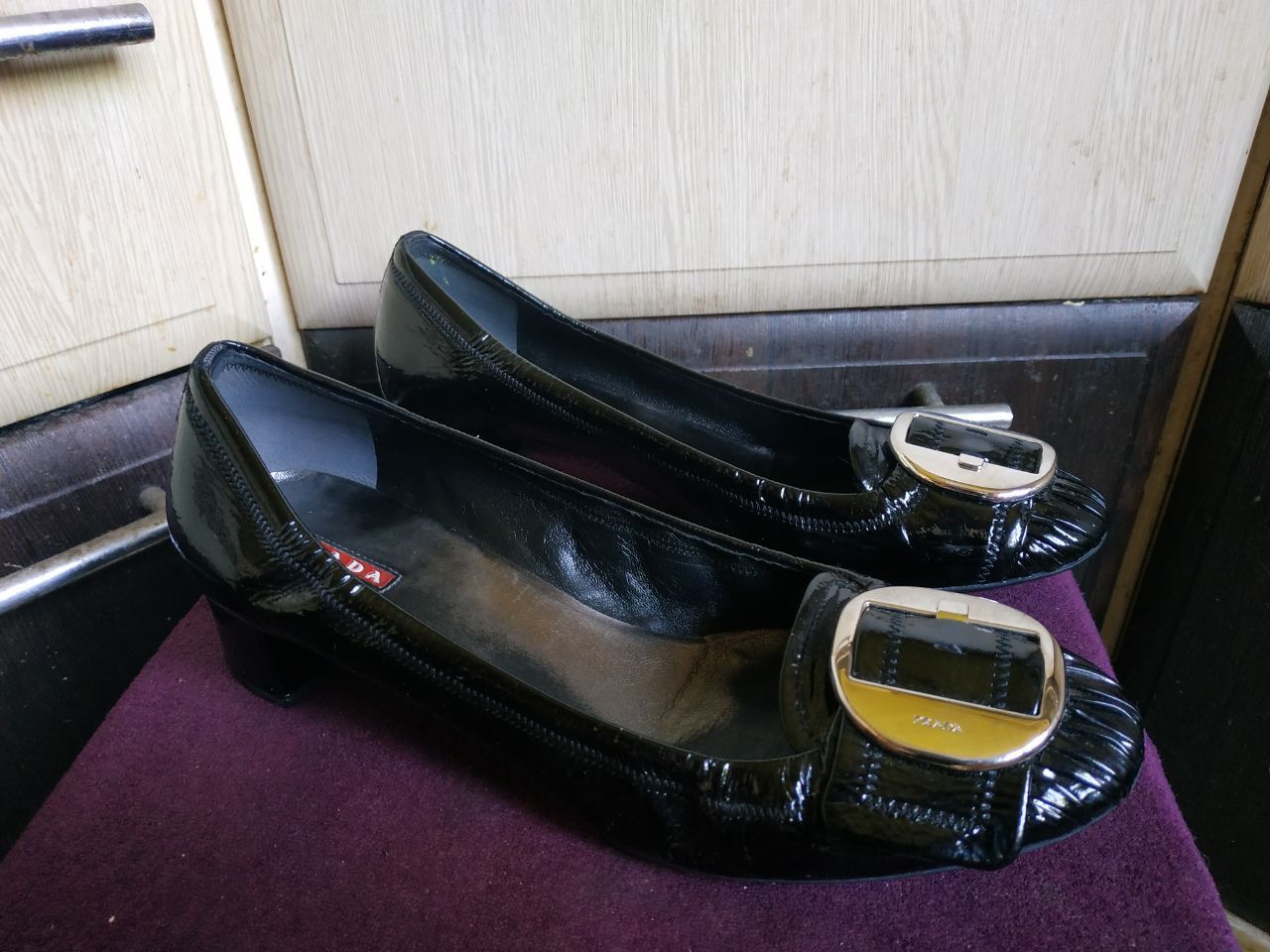 Prada Prada Black Patent Ballet Flats Gold Buckle EU 37 Size US 6 / IT 36 - 1 Thumbnail