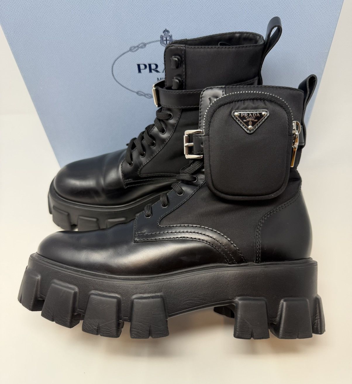 Prada Prada Monolith Leather Combat Boots Black Size US 8.5 / IT 38.5 - 3 Thumbnail