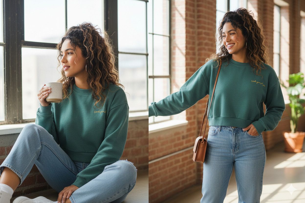 Other Zudio Cropped Ribbed Hem Sweatshirt - Jade Green Size M / US 6-8 / IT 42-44 - 2 Thumbnail