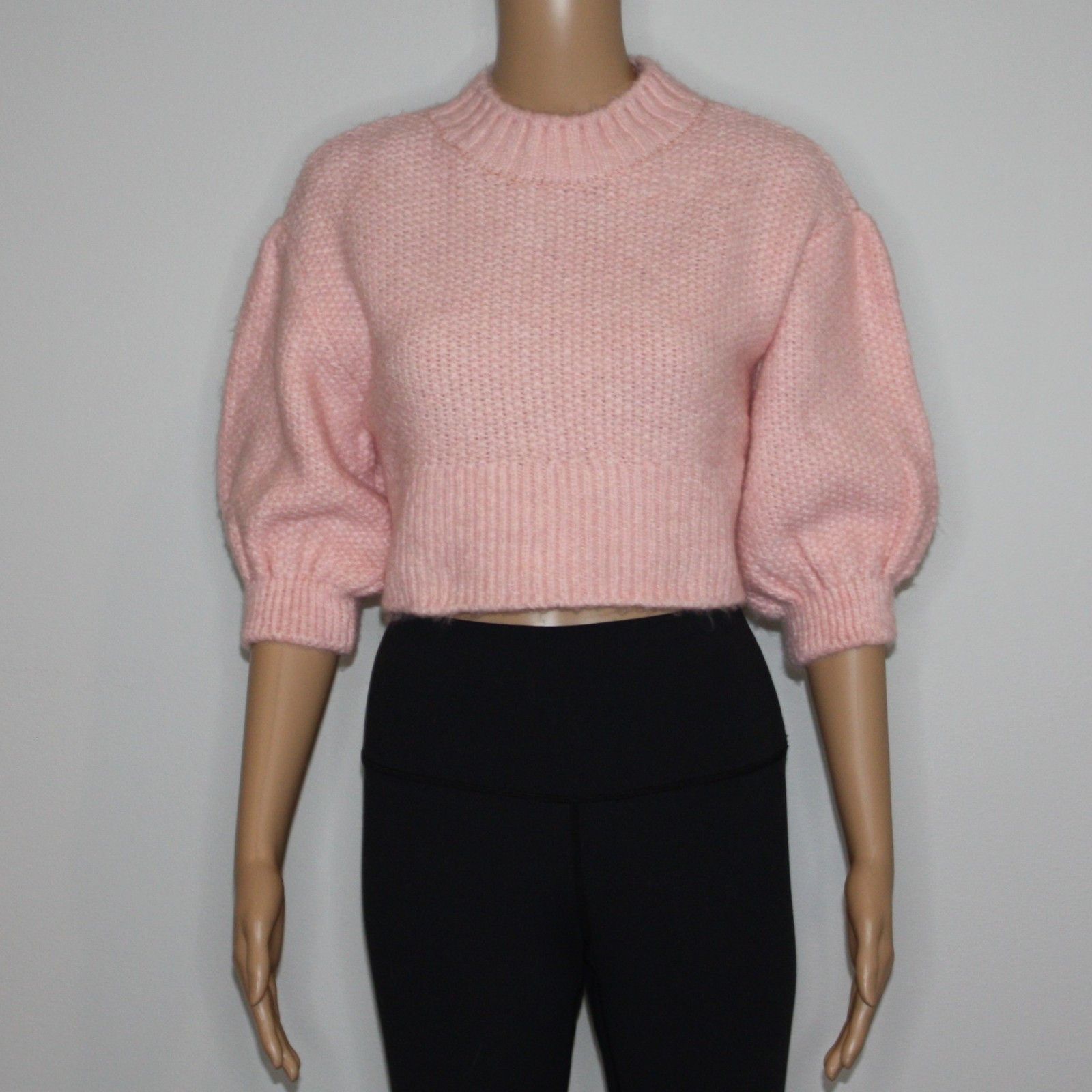 Topshop Crop Balloon Sleeve Sweater in Pink & size Small or US 4-6 Size S / US 4 / IT 40 - 2 Thumbnail