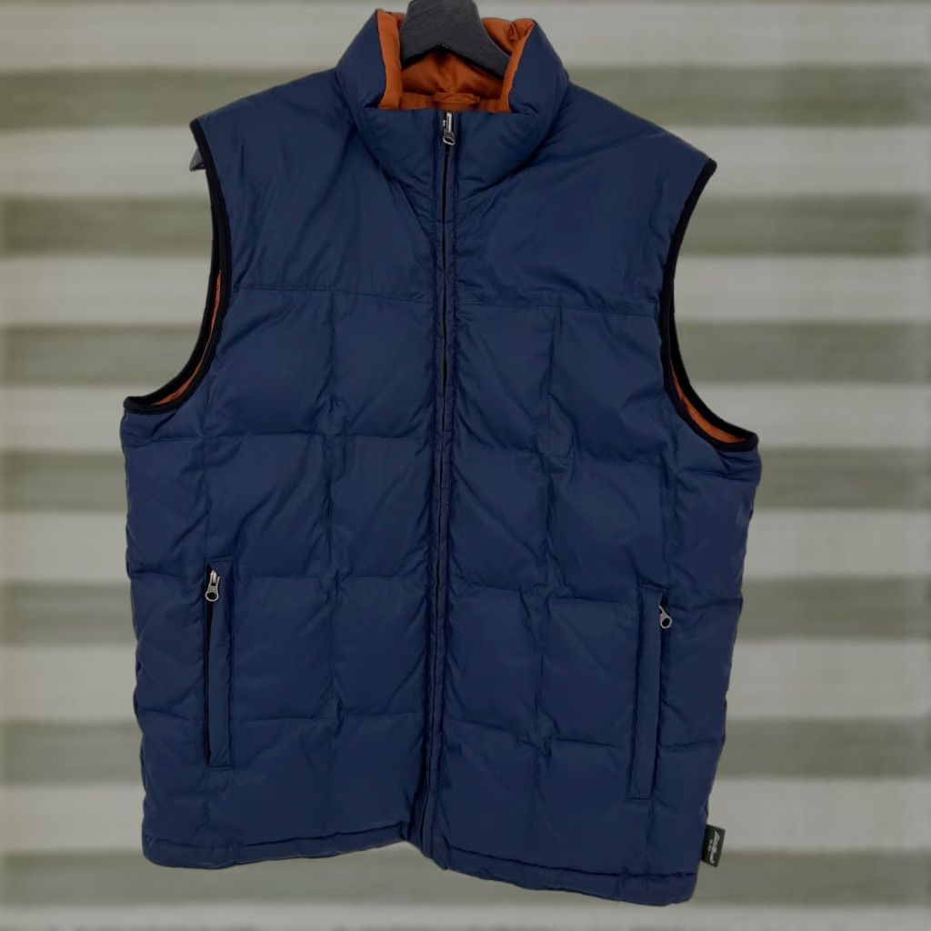 Eddie Bauer Vest Reversible Down Puffer Quilted Full Zip S Men Blue Orange WinterFall Lightweight