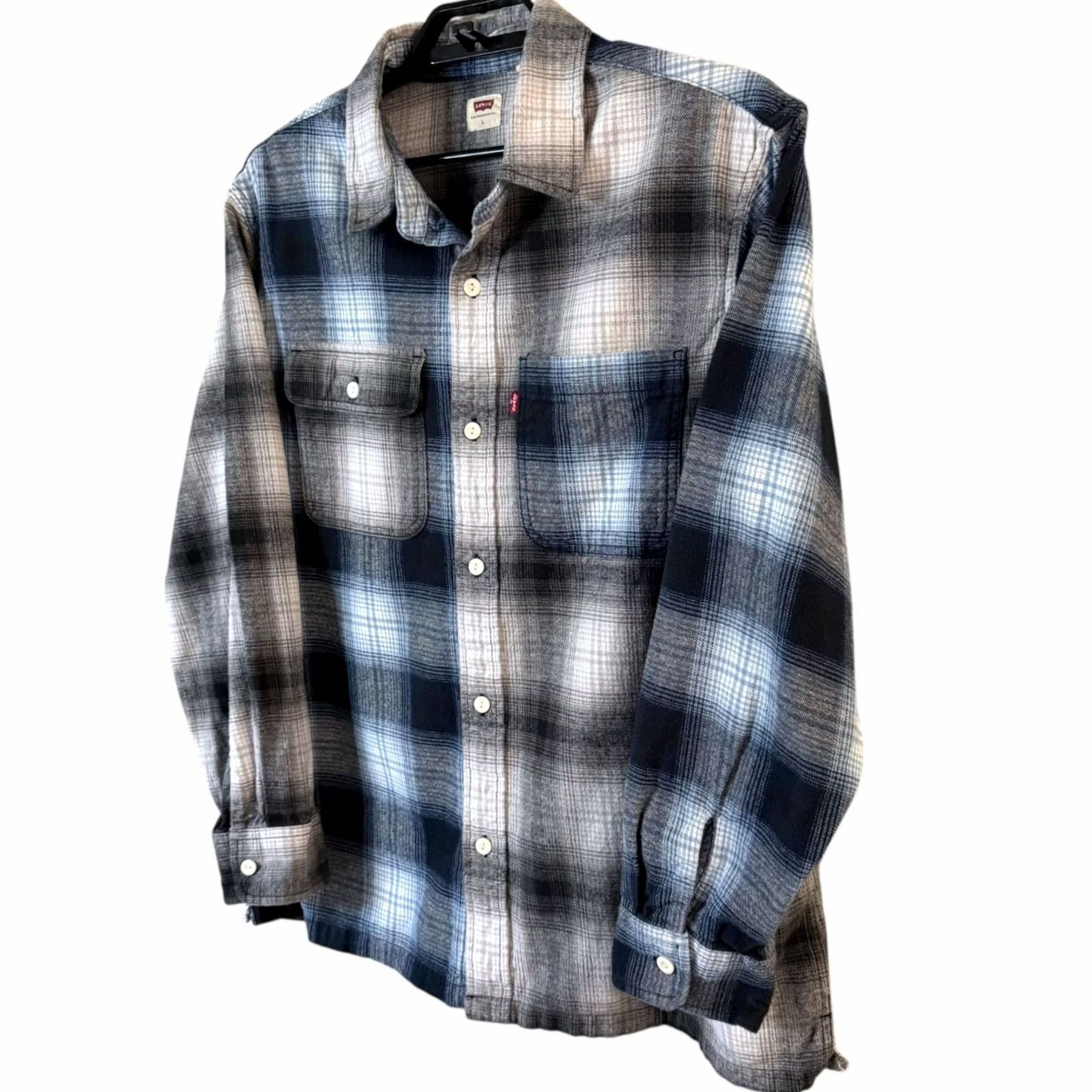 Levi's Levi's Plaid Button-Up L/S Flannel Shirt Multicolor Men's Large 100% Cotton Regular Navy/Blue City Classic Western Pockets Mens Size US L / EU 52-54 / 3 - 3 Thumbnail