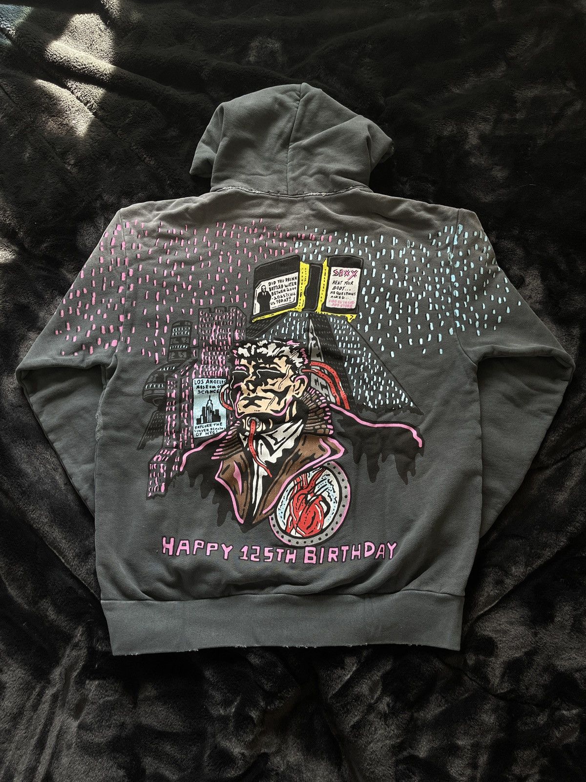 image of Warren Lotas Happy 125Th Birthday Hoodie in Charcoal, Men's (Size Large)