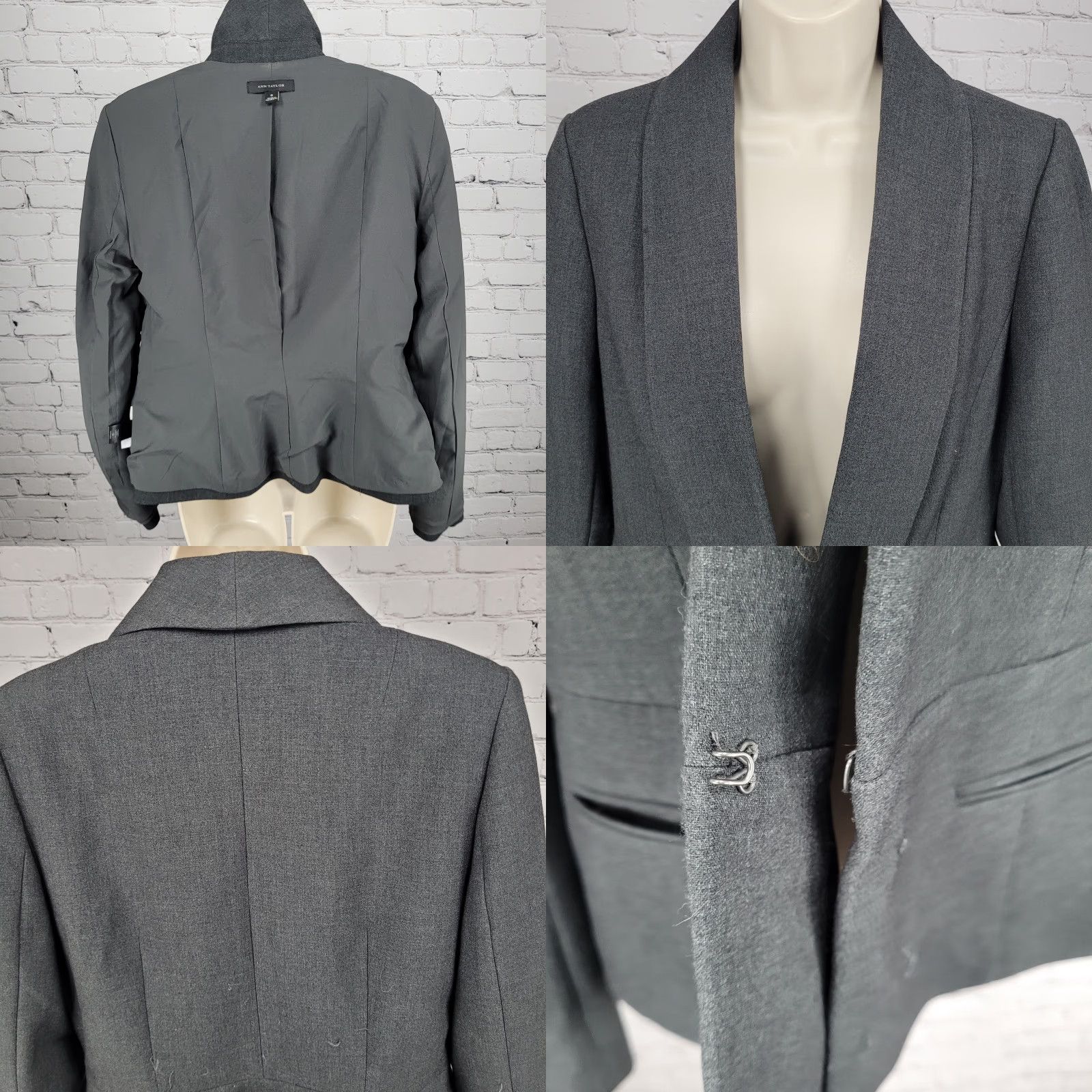 Ann Taylor VINTAGE Ann Taylor Gray Hook & Loop Shawl Lapel Lined Stretch Suit Jacket 8 Size M / US 6-8 / IT 42-44 - 8 Thumbnail