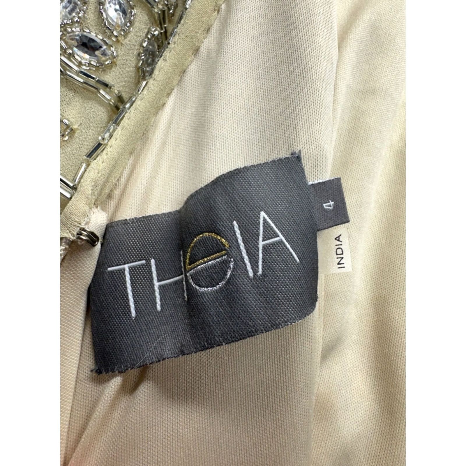 Vintage VINTAGE Theia Beaded Dress Women's 4 Knee Length Champagne Sleeveless V-Neck Pencil Dress Reg/Regular Formal Wedding Party/Cocktail Mens Girls? Size S / US 4 / IT 40 - 2 Thumbnail