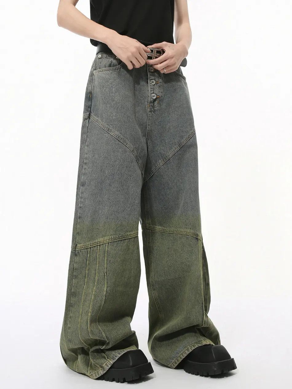 Retro loose wide leg contrasting patchwork jeans