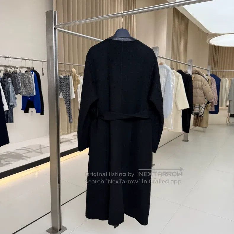 Hermes Hermes Black Leather Trimmed Mid-Length Cashmere Belted Co Size XS / US 0-2 / IT 36-38 - 2 Thumbnail