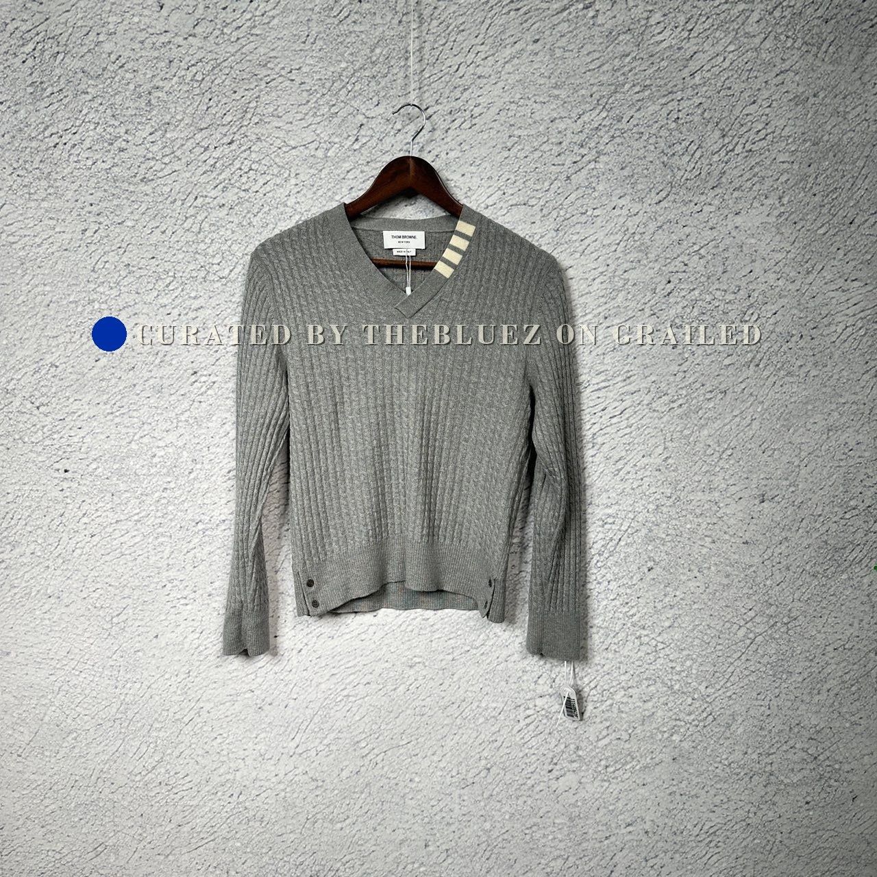 Thom Browne Thom Browne Gray V-Neck Sweater Size US S / EU 44-46 / 1 - 1 Thumbnail