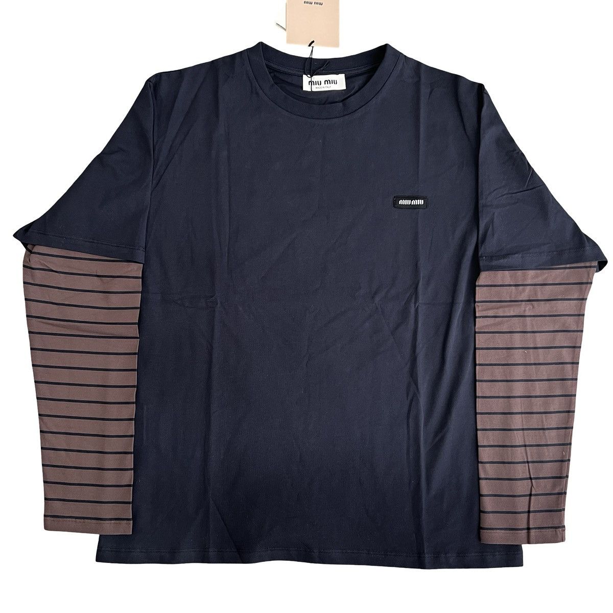 MIU MIU 2025SS Stripes Jersey Layers Long Sleeve Tee XS