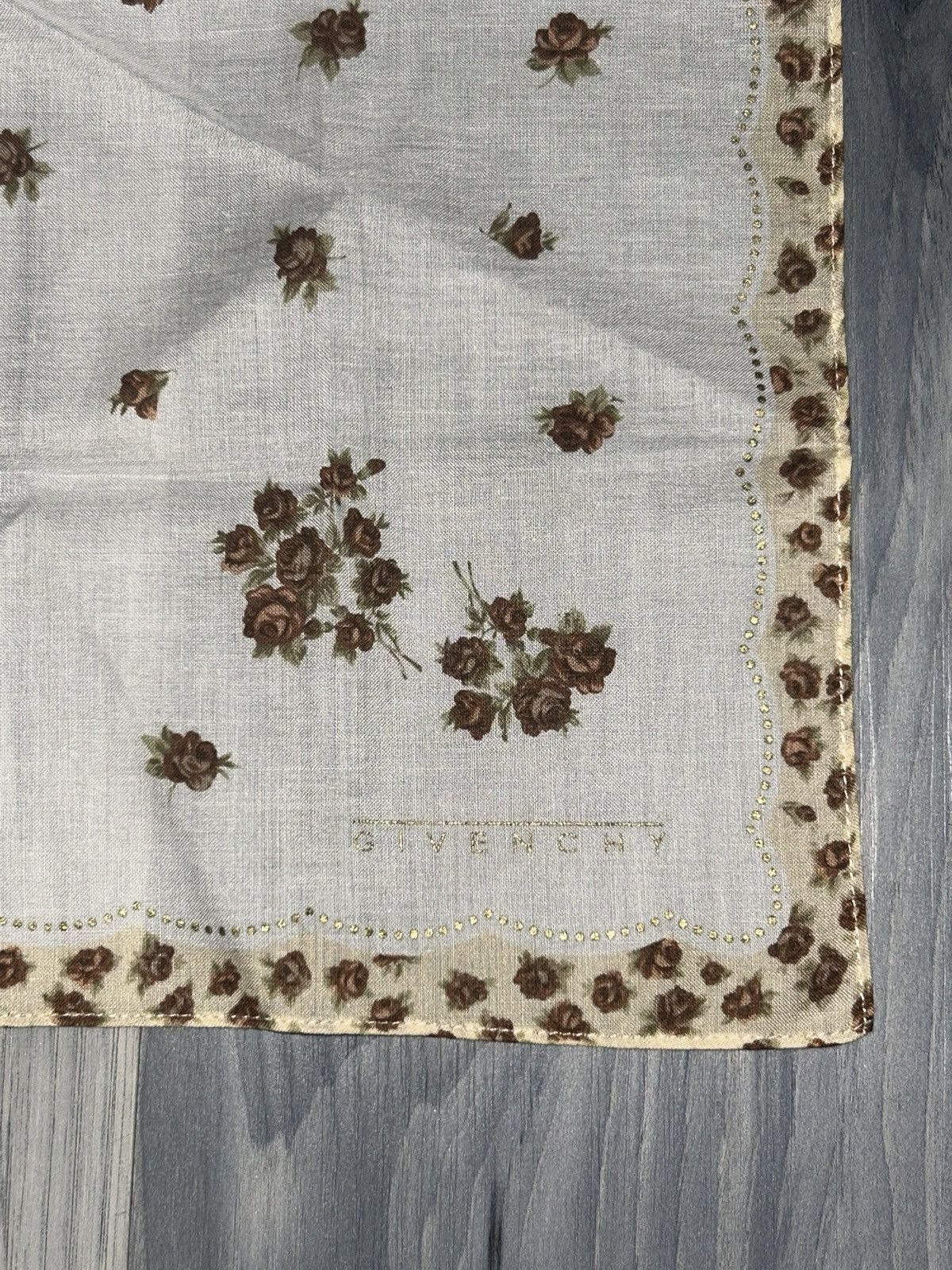 Givenchy Vintage Givenchy Brown Blush Rose Cotton Handkerchief Size ONE SIZE - 4 Thumbnail
