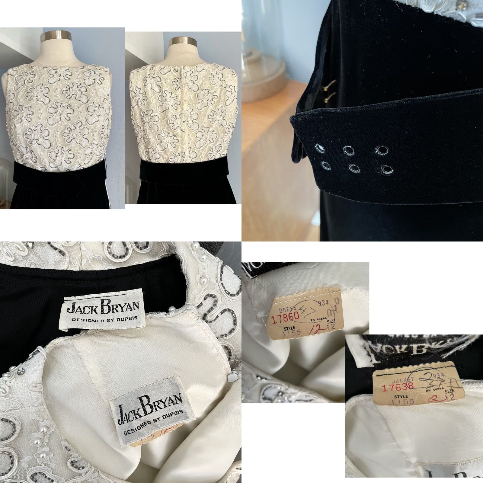 Vintage VINTAGE Jack Bryan Velvet Beaded Dress & Jacket Suit Black White M Woman’s 1960s Eveningwear Rhinestone Party Size M / US 6-8 / IT 42-44 - 8 Thumbnail