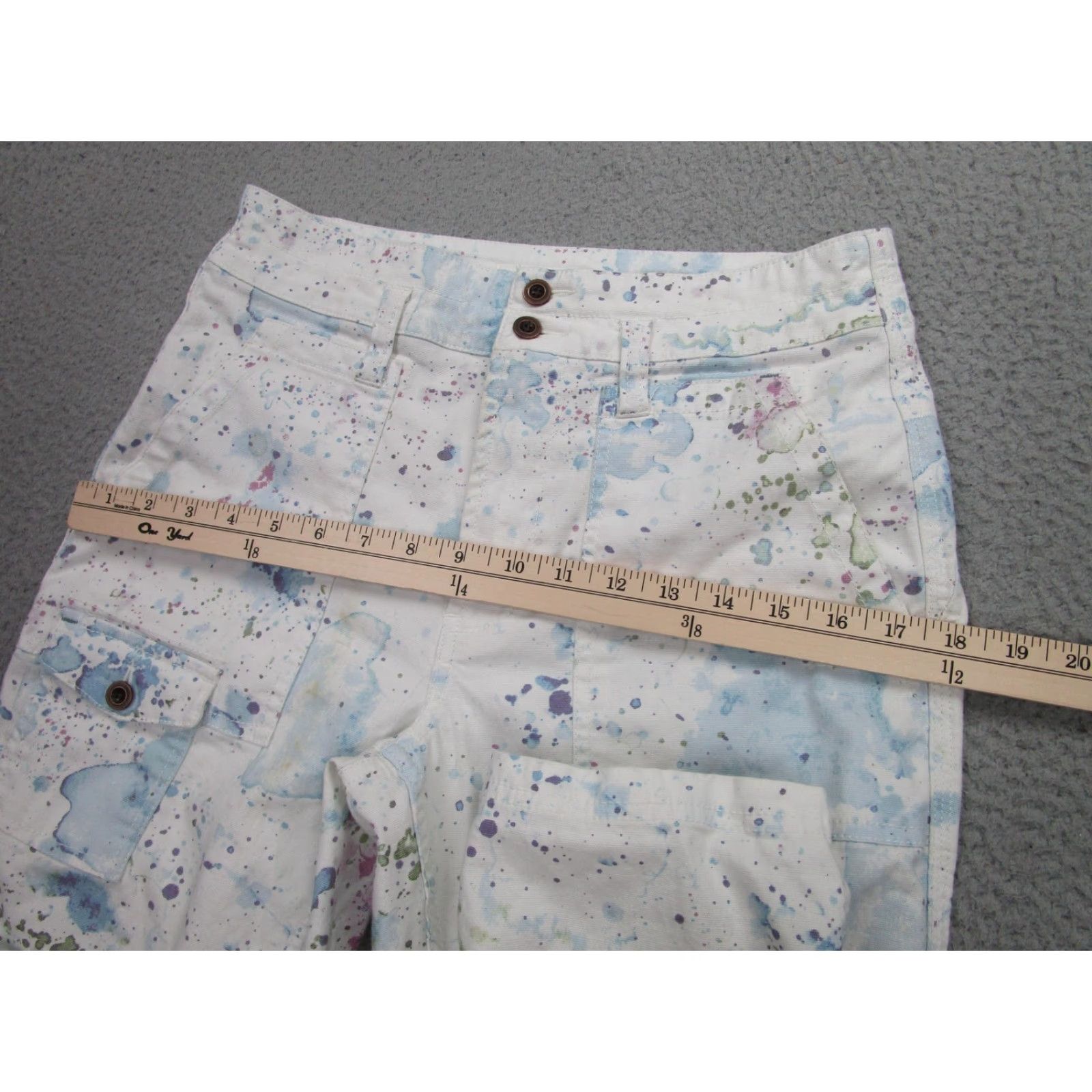 VINTAGE Anthropologie The Wanderer Pants Women 27 White Paint Splatter Cargo Stretch Twill