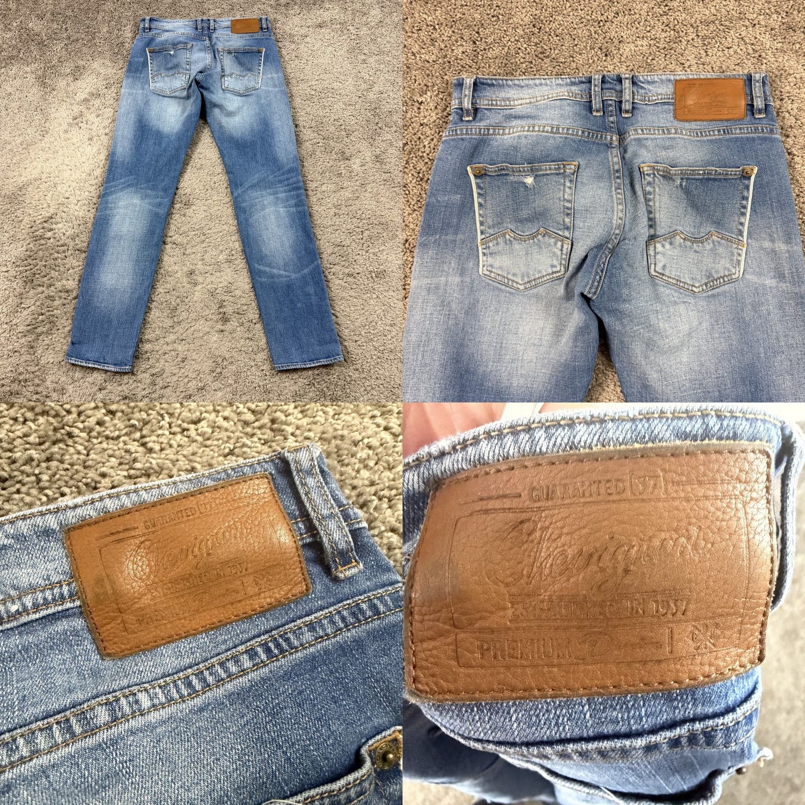 Denime Chivignon Jeans Mens 30 Selvedge Denim Slim Fit Rider Distressed Button Fly Jeans Size US 29 - 9 Thumbnail