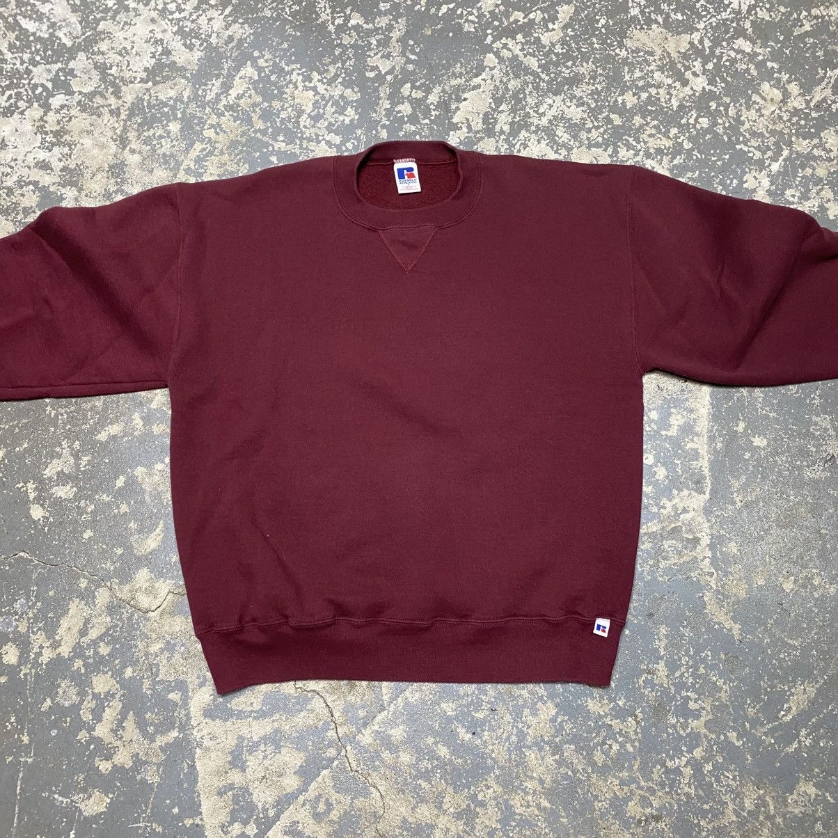 Russell Athletic × Vintage Vintage Russell Athletic Maroon Blank Boxy Crewneck Hoodie Size US L / EU 52-54 / 3 - 5 Thumbnail
